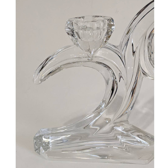 VTG Leaded Crystal Double Arm Candlestick Holder Art Deco Crescent Moon Design - Picture 3 of 10